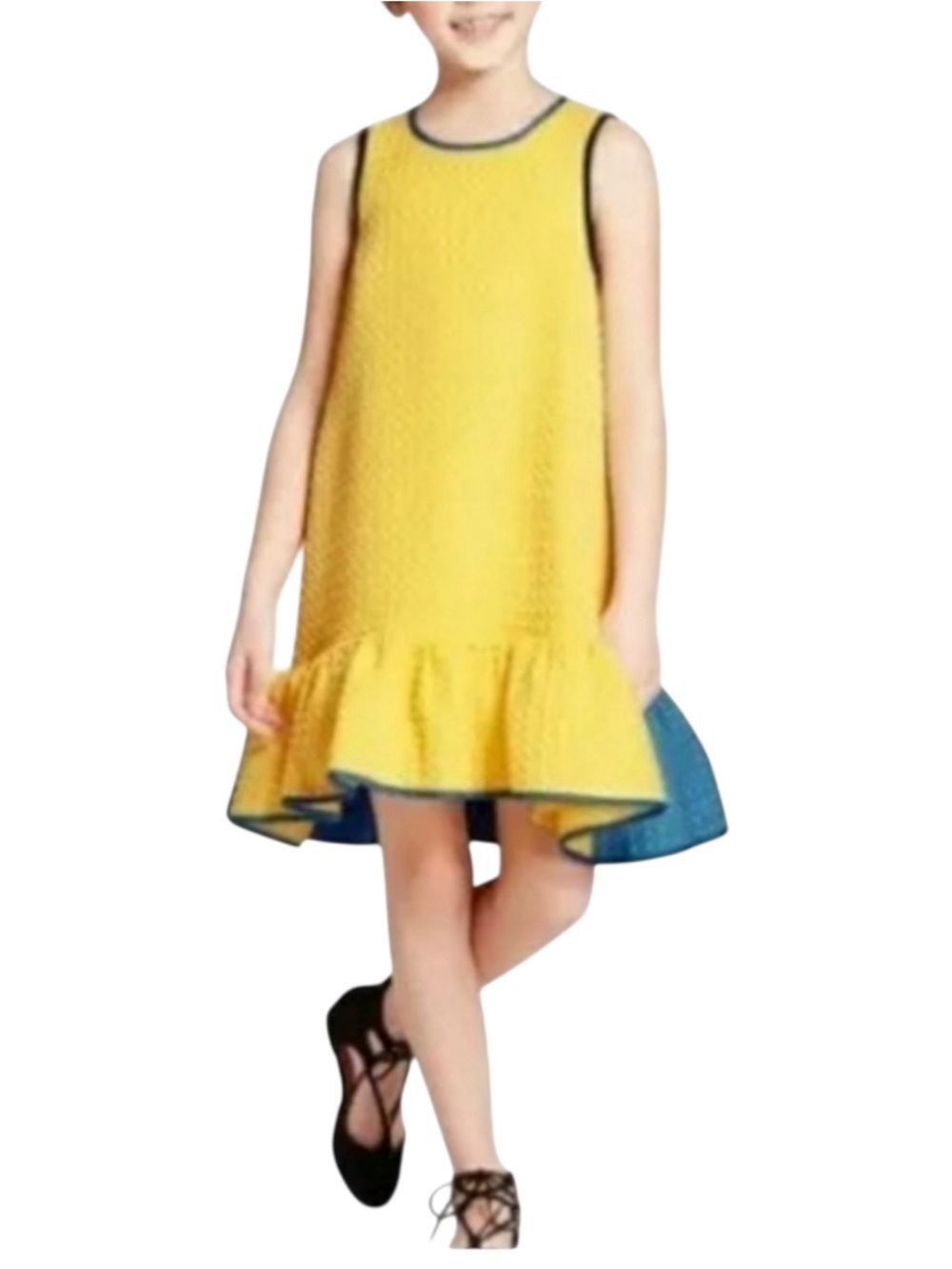 Victoria Beckham for Target Girl’s Yellow Blue Textured Ruffle Hem Dress Sz XL
